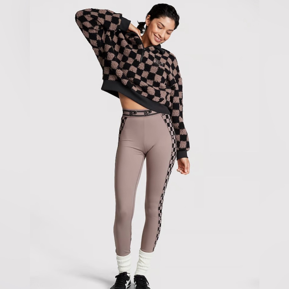 VS Pink SET Checkered Cozy Fleece Half-Zip Pullover & Ultimate Leggings Plaid - Picture 4 of 9